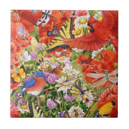 Pássaros, borboletas e azulejo das abelhas