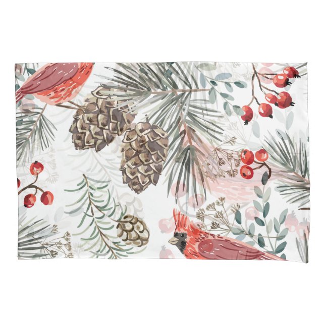 Pássaros Cardinais Padrão de Vintagem de Natal (Frente)