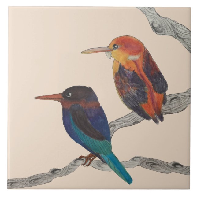 Pássaros Coloridos em um Azulejo cerâmico (Frente)