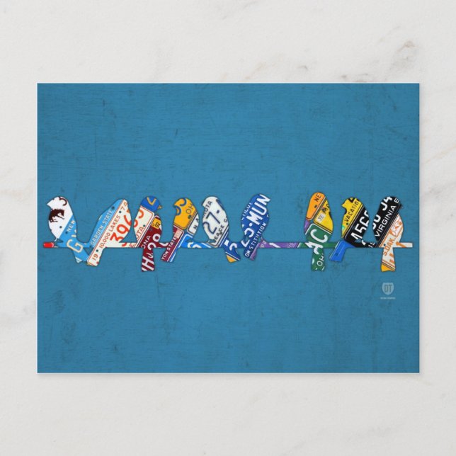 Pássaros com cartão postal de licença por fio (Frente)