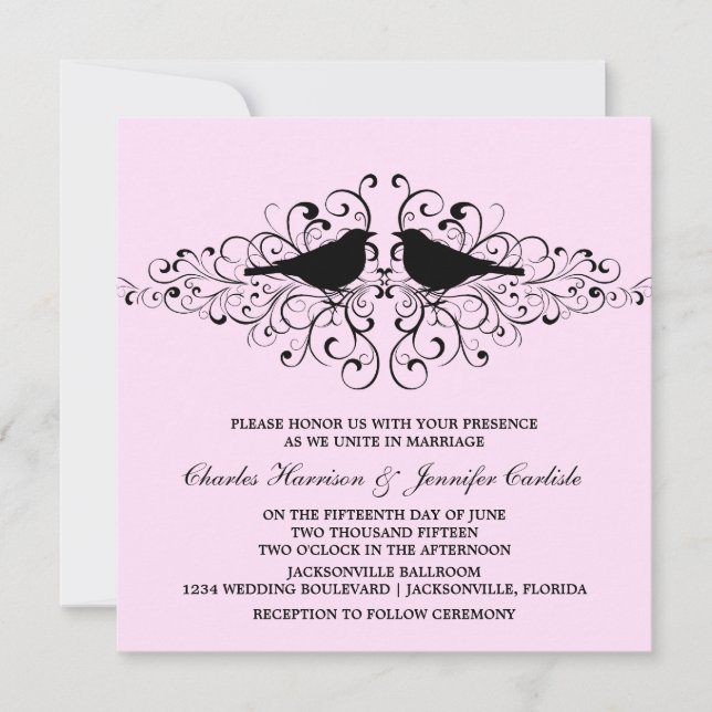 Pássaros cor-de-rosa Nadam Convite para Casamento (Frente)