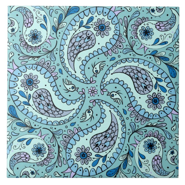 Pássaros da Paisley em azul-bebê (Frente)