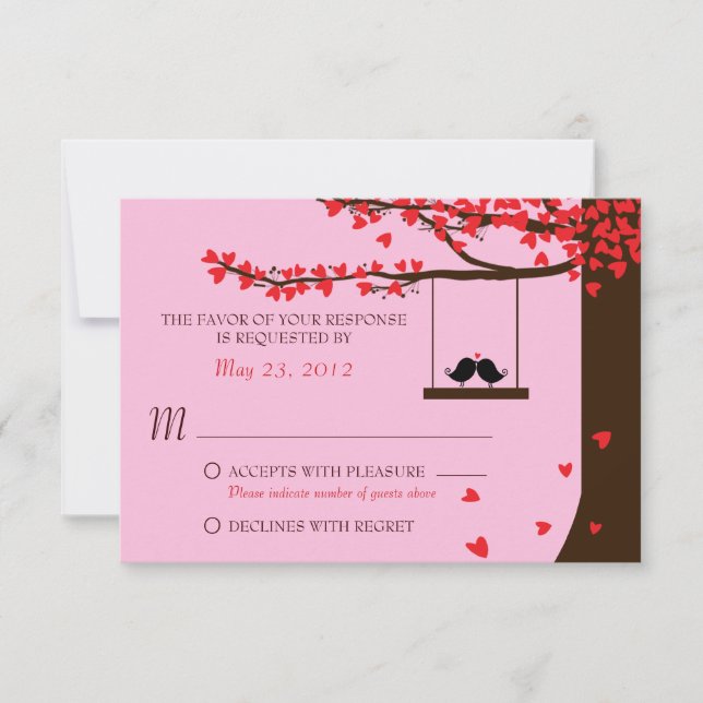 Pássaros de Amor Carvalhos Corações Caindo RSVP (Frente)