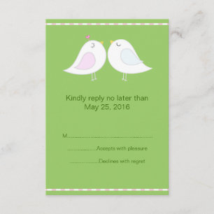 Pássaros de Amor com Cartão RSVP de Fundo Verde