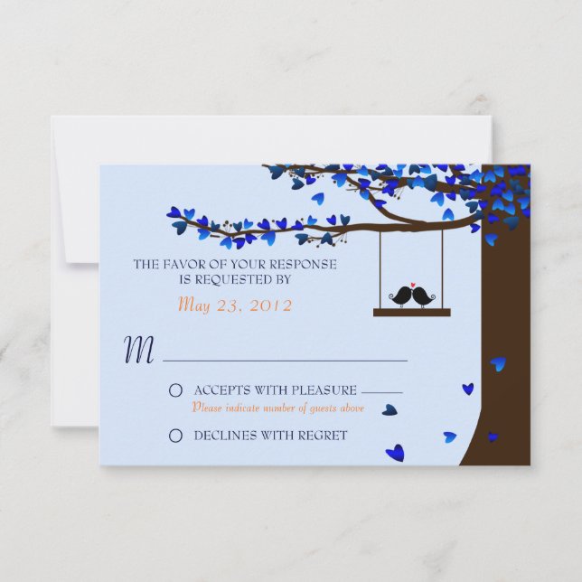 Pássaros de Amor Corações Caindo Azul RSVP (Frente)