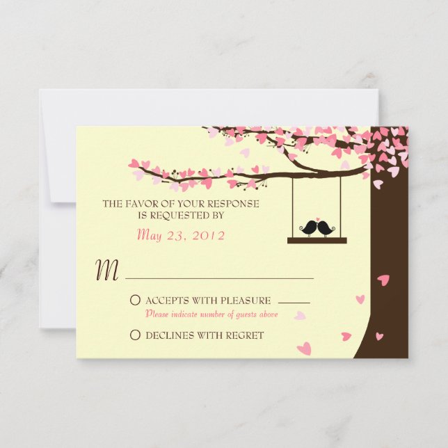 Pássaros de Amor Corações Caindo Carvalho RSVP (Frente)