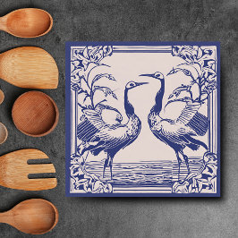 Pássaros de Amor dois Grous Azul Art Déco Art Nouv