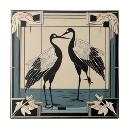 Pássaros de Amor dois Grous Azul Art Déco Art Nouv