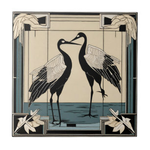 Pássaros de Amor dois Grous Azul Art Déco Art Nouv