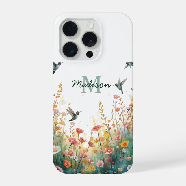 Pássaros de Aquarela de Primavera Monograma Floral (Verso)