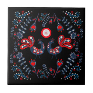 Pássaros de Arte Folclórica Escandinavos Monograma