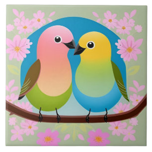 Pássaros de Desenho Animado Coloridos Empoleirados