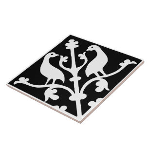 Pássaros de Orientação Diamante Preto e Branco