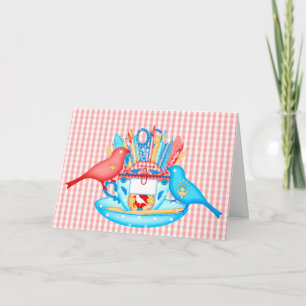 Pássaros de um Artesanato de penas juntos Cartão 1