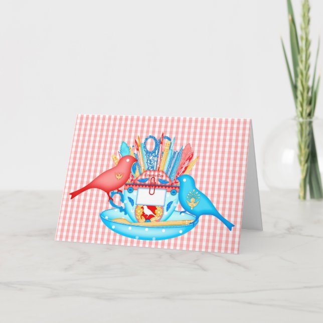 Pássaros de um Artesanato de penas juntos Cartão 1 (Frente)