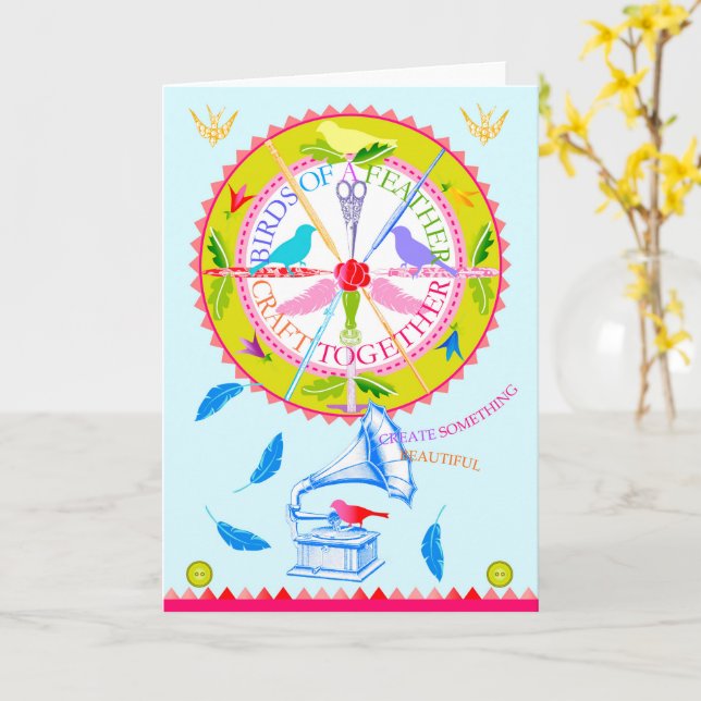Pássaros de um Artesanato de penas juntos Cartão 3 (Flor Amarela)