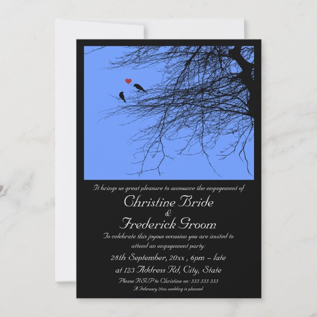 Pássaros do Amor, anúncio de noivado 5"x7" (Frente)