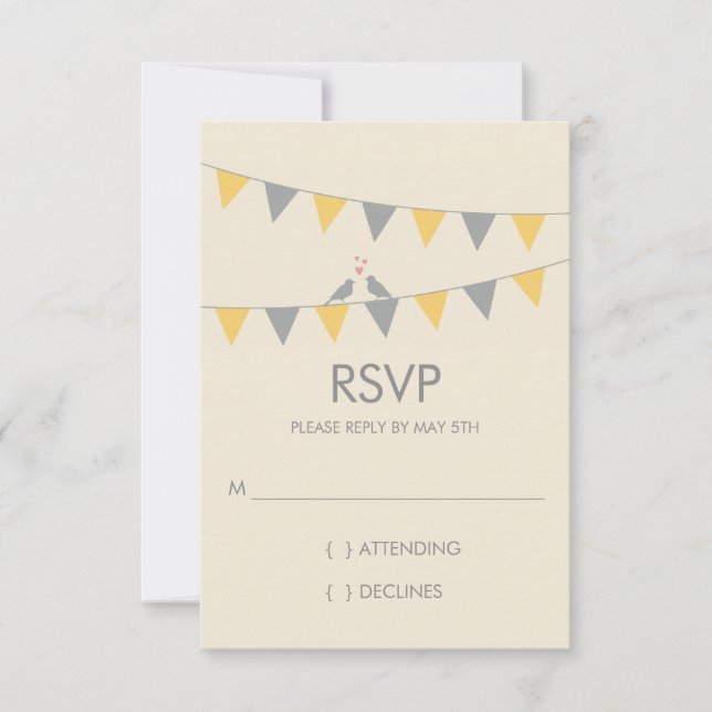 Pássaros do Amor Casando RSVP - Cinza Amarelo (Frente)