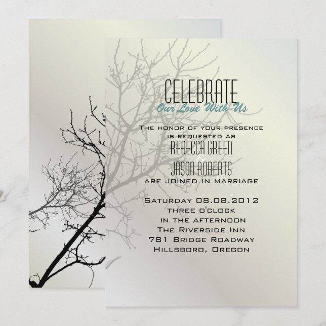 Pássaros do Amor Modernos Árvore branco Convites d (Frente/Verso)