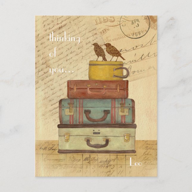 Pássaros do Amor Pensando em você Cartão Postal (Frente)