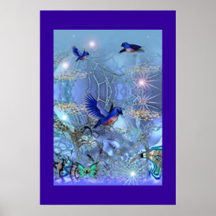 Pássaros do azul da arte da fantasia do poster