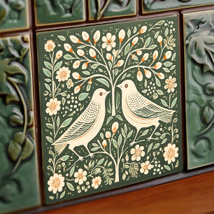 Pássaros e Árvore da Vida Arte Nova Verde
