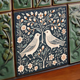 Pássaros e Árvore da Vida Blue Orange Art Nouveau