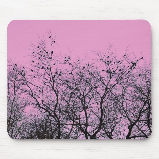 Pássaros e árvores cor-de-rosa Mousepad (Frente)