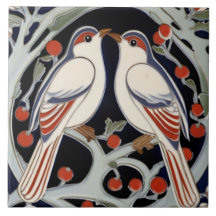 Pássaros e Berries Art Nouveau Red Bird Art Deco