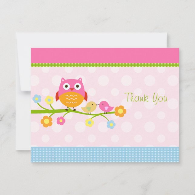 Pássaros e Coruja do Amor no Cartões de agradecime (Frente)