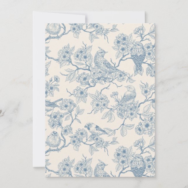 Pássaros e flor de cerejeira em azul e branco esma (Frente)