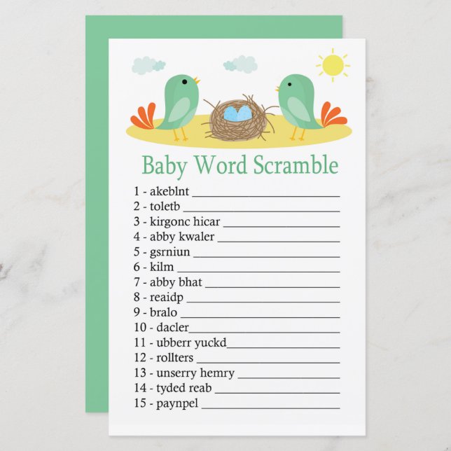 Pássaros e ninho Jogo da palavra do bebê (Frente/Verso)
