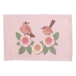 Pássaros e Rosas de flores, cor-de-rosa,