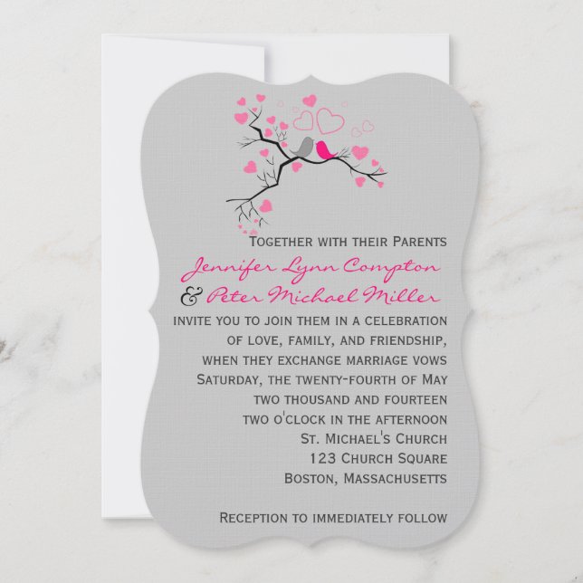 Pássaros em convite para o casamento. (Frente)