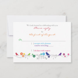 Pássaros Flores Casamento Tema Arco-íris RSVP Resp