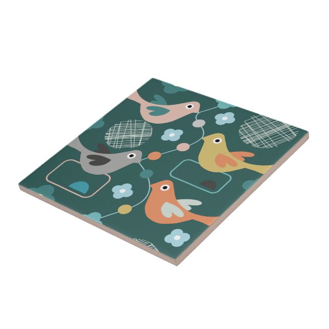 Pássaros Flores Retro Padrão de Meio século Modern (Lateral)