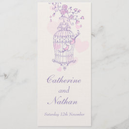 Pássaros gaiolas púrpura, cor-de-rosa, menu janto 