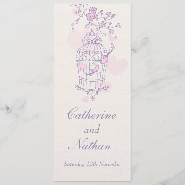 Pássaros gaiolas púrpura, cor-de-rosa, menu janto  (Frente)