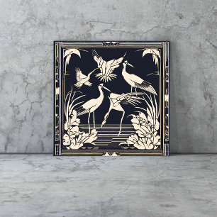 Pássaros Grous Preto e Branco Art Déco Nouveau
