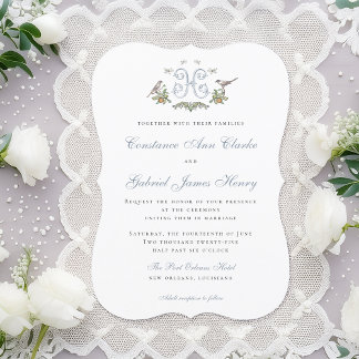 Pássaros "H" Monograma Convite para Casamento