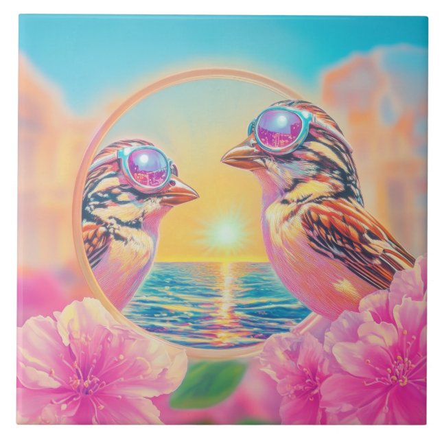 Pássaros legal com óculos Sunset (Frente)