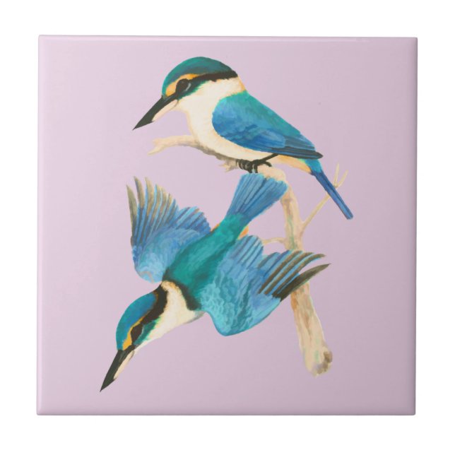 Pássaros Martim-pescador Aquarela Rosa (Frente)