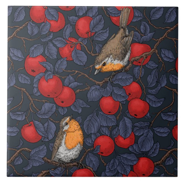 Pássaros na macieira/azul e vermelho  (Frente)