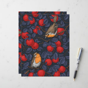 Pássaros na macieira/azul e vermelho