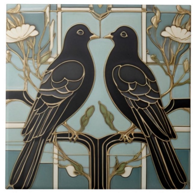 Pássaros Negros Art Nouveau Arte de Pássaros Pombo (Criador carregado)