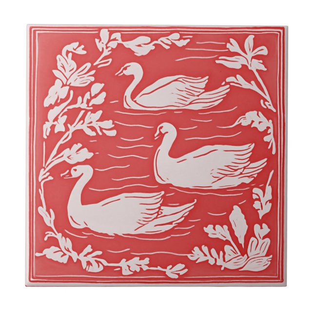 Pássaros Retrô Arte Nova Cisnes Vermelhos Arte Dec (Frente)