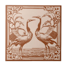 Pássaros Retro dois Grous Marrom Art Déco Art Nouv