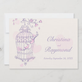 Pássaros roxos, abre convite para casamento em gai