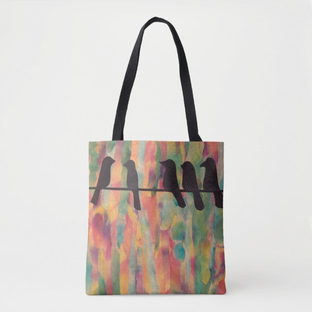 Pássaros Silhouette Colorful Tote Bag (Frente)