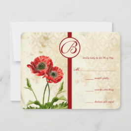 Pássaros Vintage Damask Papoula Casamento RSVP